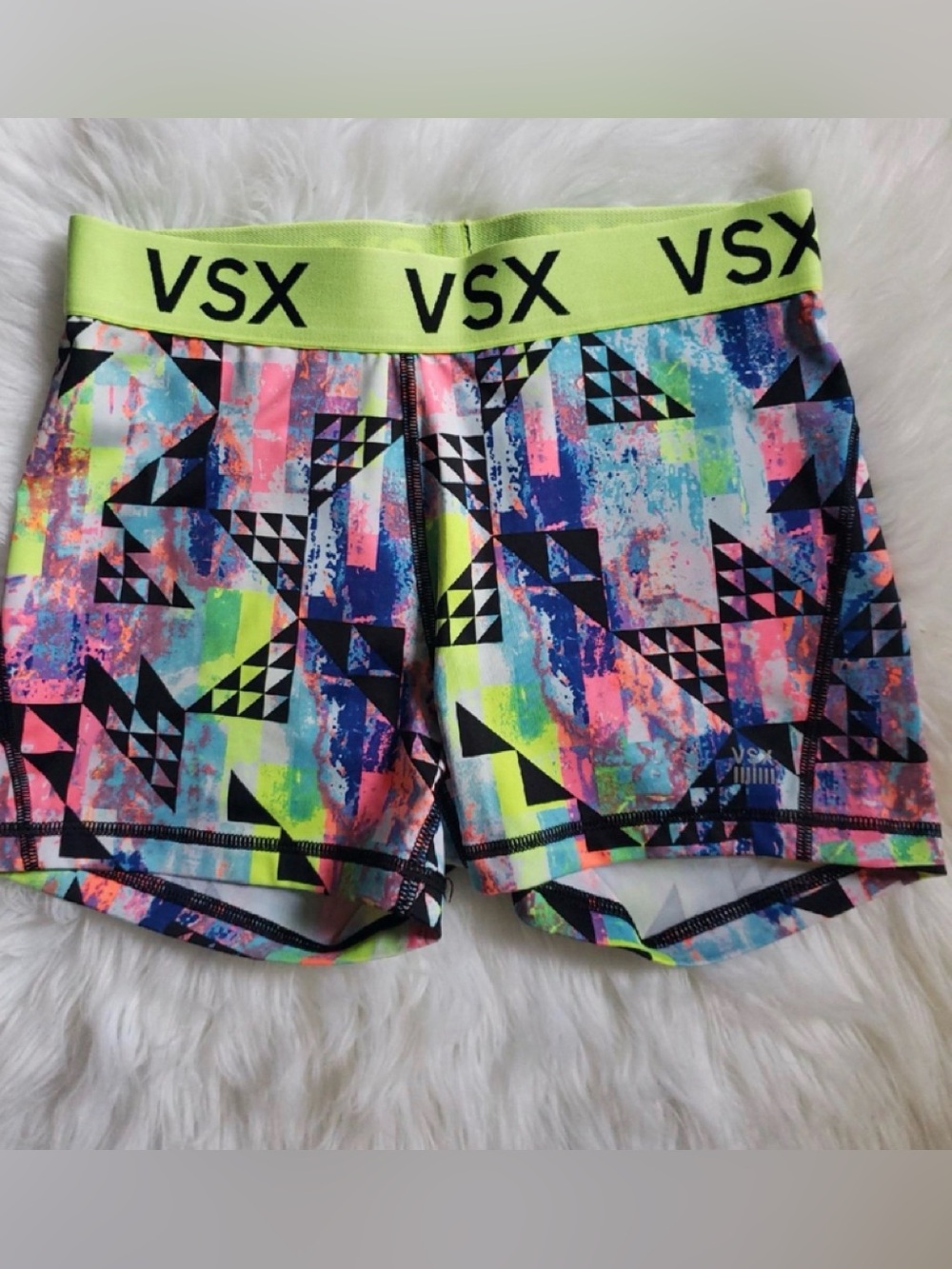 VSX Neon Yellow Elastic-Waist Geo Print Bike Shorts